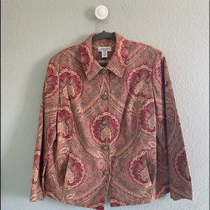 Very sharp red and tan with gold accents blazer jacket by Judith Hart, 16W